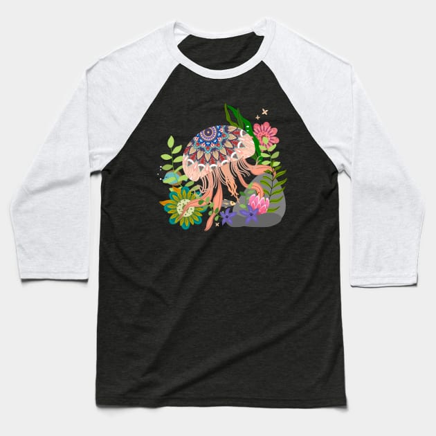 jellyfish floating hand drawn Baseball T-Shirt by Mako Design 